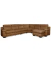 Macy's Julius Ii 6-pc. Leather Chaise Sectional With 1 Power Recliner,  Exclusive In Brown