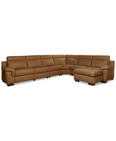 Macy's Julius Ii 6-pc. Leather Chaise Sectional With 1 Power Recliner,  Exclusive In Brown