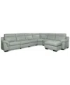Macy's Julius Ii 6-pc. Leather Chaise Sectional With 1 Power Recliner,  Exclusive In Gray
