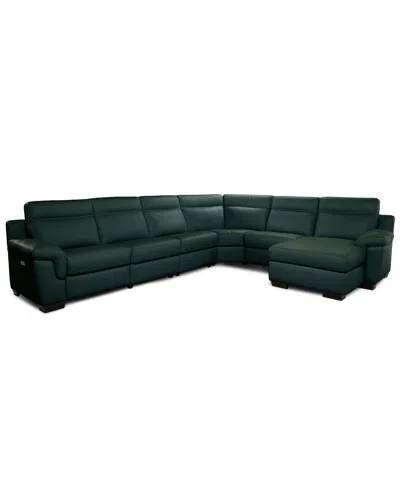 Macy's Julius Ii 6-pc. Leather Chaise Sectional With 2 Power Recliners,  Exclusive In Blue
