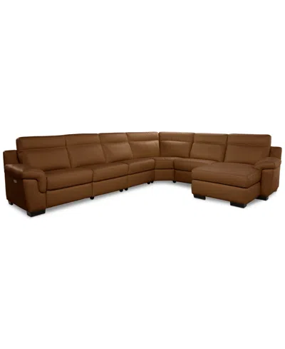 Macy's Julius Ii 6-pc. Leather Chaise Sectional With 2 Power Recliners,  Exclusive In Brown
