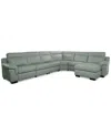 Macy's Julius Ii 6-pc. Leather Chaise Sectional With 2 Power Recliners,  Exclusive In Gray
