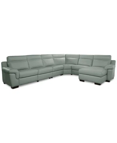 Macy's Julius Ii 6-pc. Leather Chaise Sectional With 2 Power Recliners,  Exclusive In Gray
