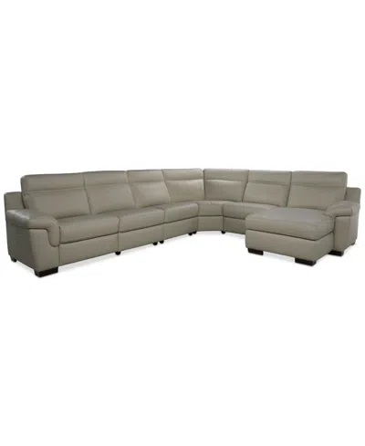 Macy's Julius Ii 6-pc. Leather Chaise Sectional With 2 Power Recliners,  Exclusive In White