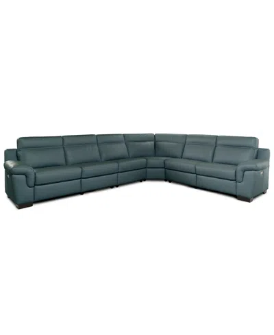 Macy's Julius Ii 6-pc. Leather L Sectional With 2 Power Recliners,  Exclusive In Blue