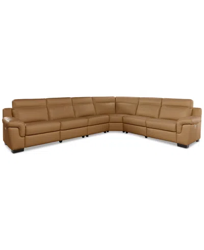 Macy's Julius Ii 6-pc. Leather L Sectional With 2 Power Recliners,  Exclusive In Brown