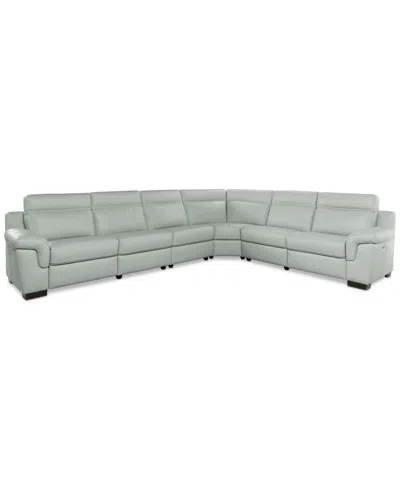 Macy's Julius Ii 6-pc. Leather L Sectional With 2 Power Recliners,  Exclusive In Gray