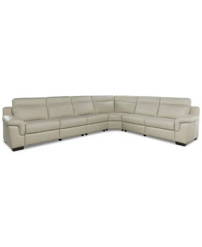 Macy's Julius Ii 6-pc. Leather L Sectional With 2 Power Recliners,  Exclusive In White