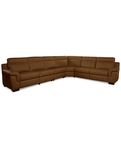 Macy's Julius Ii 6-pc. Leather L Sectional With 3 Power Recliners,  Exclusive In Brown