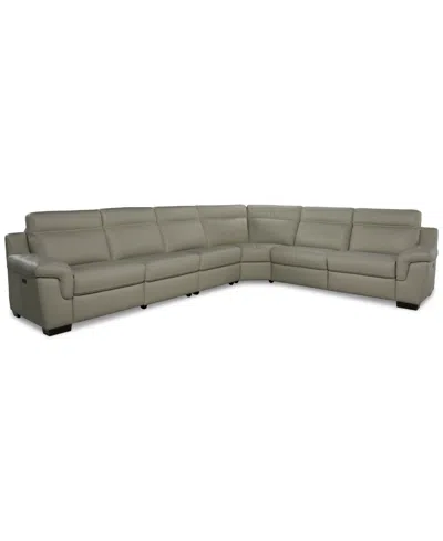 Macy's Julius Ii 6-pc. Leather L Sectional With 3 Power Recliners,  Exclusive In White