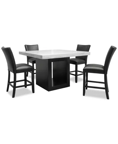 Macy's Kellet 5 Pc. Square Marble Dining Set (counter Height Table & 4 Chairs), Created For  In Black