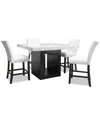 Macy's Kellet 5 Pc. Square Marble Dining Set (counter Height Table & 4 Chairs), Created For  In White