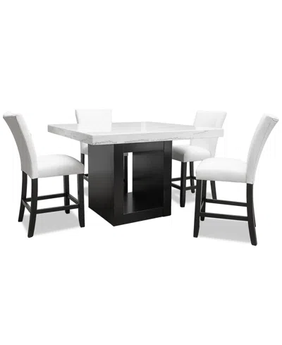 Macy's Kellet 5 Pc. Square Marble Dining Set (counter Height Table & 4 Chairs), Created For  In White