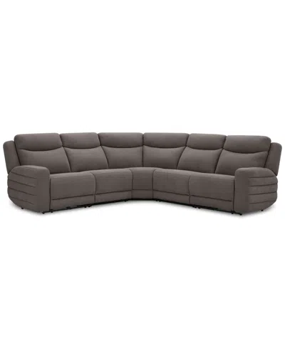 Macy's Kristyan 5-pc. Fabric Sectional With 2 Power Recliners, Exclusively At  In Gray