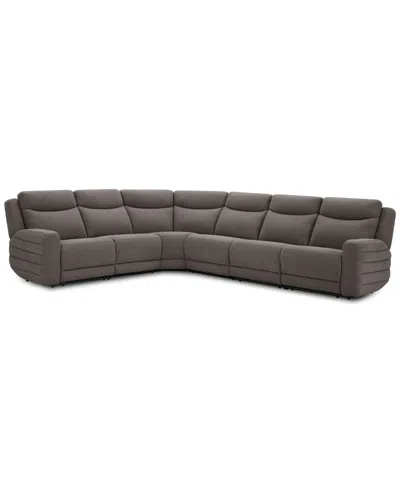 Macy's Kristyan 6-pc. Fabric Sectional With 2 Power Recliners, Exclusively At  In Gray