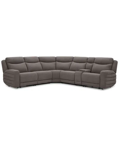 Macy's Kristyan 6-pc. Fabric Sectional With 3 Power Motion Chairs And Console, Exclusively At  In Gray