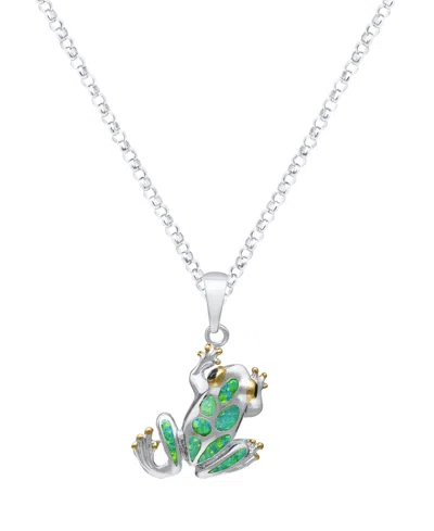 Macy's Kyocera Green Opal Frog Pendant Necklace In Sterling Silver In Metallic