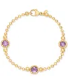 Macy's Lab-created Amethyst Station Bead Link Bracelet In 14k Gold-plated Sterling Silver (also In Lab-crea In Amethyst