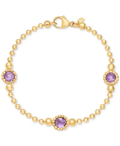 Macy's Lab-created Amethyst Station Bead Link Bracelet In 14k Gold-plated Sterling Silver (also In Lab-crea