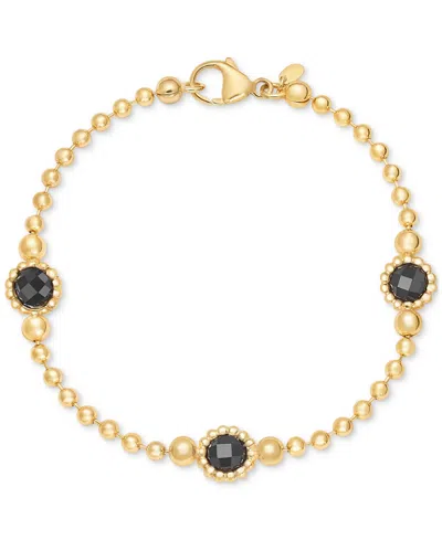 Macy's Amethyst Station Bead Link Bracelet In 14k Gold-plated Onyx, & Sky Blue Topaz)