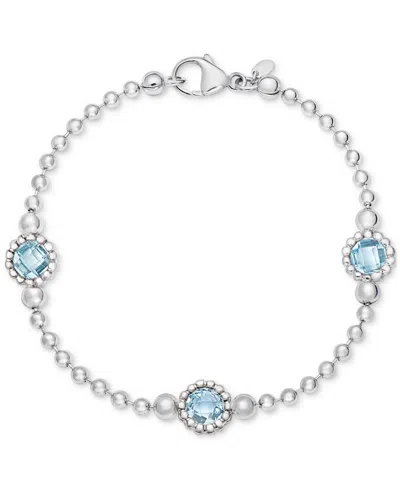 Macy's Amethyst Station Bead Link Bracelet In 14k Gold-plated Onyx, & Sky Blue Topaz)