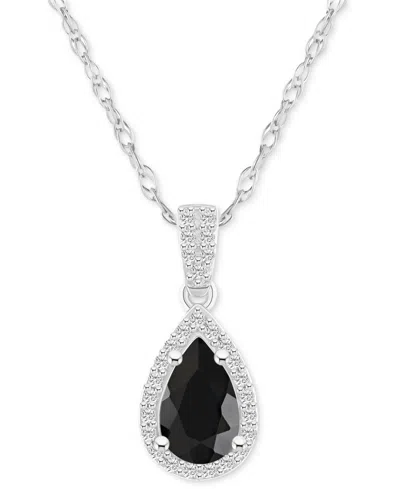Macy's Lab Created Blue Sapphire (1 Ct. T.w.) & Lab Created White Sapphire (1/6 Ct. T.w.) Pear-shape Pendan In Silver