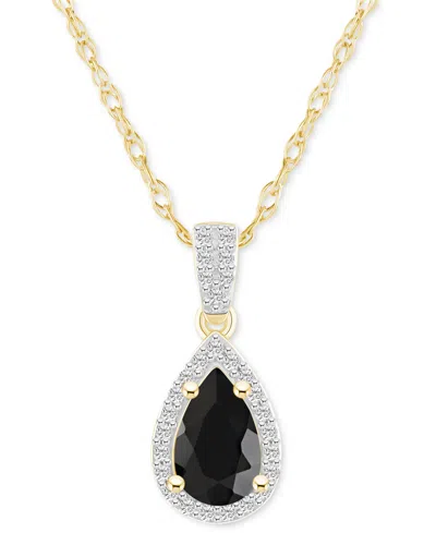 Macy's Lab Created Blue Sapphire (1 Ct. T.w.) & Lab Created White Sapphire (1/6 Ct. T.w.) Pear-shape Pendan In Onyx,gold