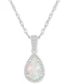 Macy's Lab Created Blue Sapphire (1 Ct. T.w.) & Lab Created White Sapphire (1/6 Ct. T.w.) Pear-shape Pendan In Opal