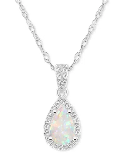 Macy's Lab Created Blue Sapphire (1 Ct. T.w.) & Lab Created White Sapphire (1/6 Ct. T.w.) Pear-shape Pendan In Opal