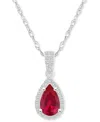 Macy's Lab Created Blue Sapphire (1 Ct. T.w.) & Lab Created White Sapphire (1/6 Ct. T.w.) Pear-shape Pendan In Ruby