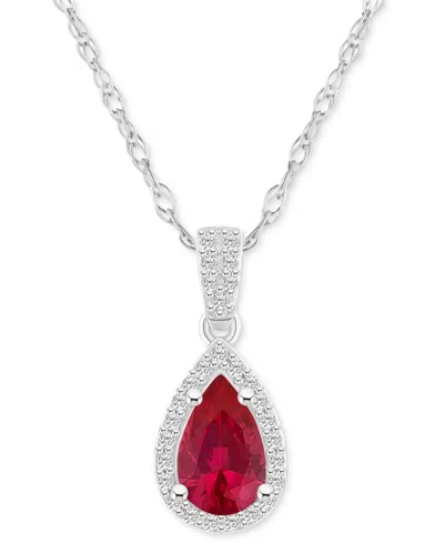 Macy's Lab Created Blue Sapphire (1 Ct. T.w.) & Lab Created White Sapphire (1/6 Ct. T.w.) Pear-shape Pendan In Ruby