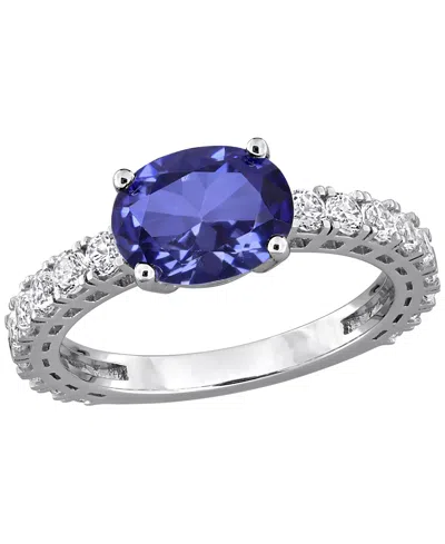 Macy's Lab Created Blue Sapphire (1-1/5 Ct. T.w.) & Lab Created White Sapphire (1 Ct. T.w.) Ring In Sterlin