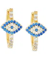 Macy's Lab-created Blue Spinel (1/3 Ct. T.w.) & Cubic Zirconia Hoop Earrings In Gold Over Silver