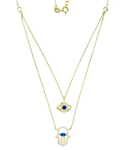 Macy's Lab-created Blue Spinel & Cubic Zirconia Evil Eye & Hamsa Hand 18" Layered Necklace