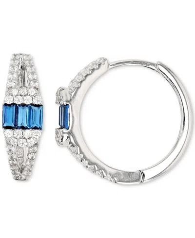 Macy's Lab-created Blue Spinel & Cubic Zirconia Small Hoop Earrings In Sterling Silver, 0.71" (also In Gree