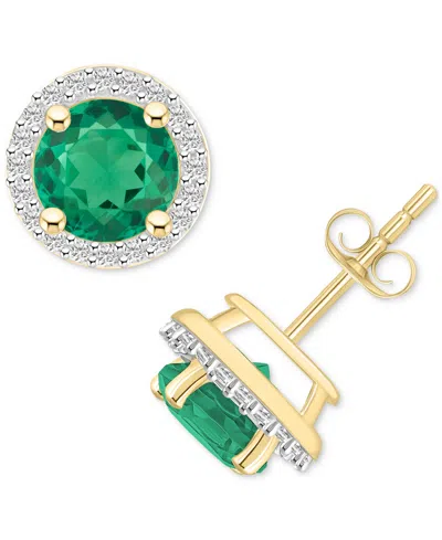 Macy's Lab-created Emerald (1-1/2 Ct. T.w.) & Lab-created White Sapphire (1/5 Ct. T.w.) Halo Stud Earrings In Emerald,gold