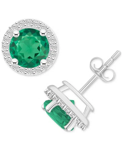 Macy's Lab-created Emerald (1-1/2 Ct. T.w.) & Lab-created White Sapphire (1/5 Ct. T.w.) Halo Stud Earrings In Emerald,white Gold