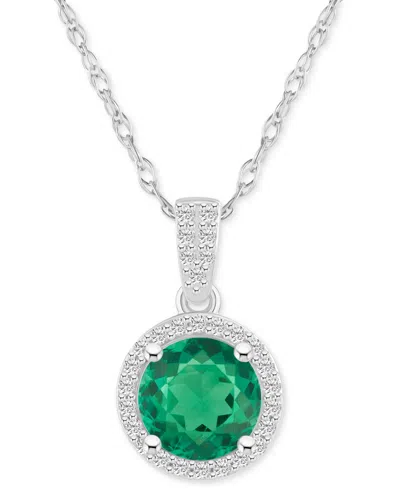 Macy's Lab-created Emerald (1-1/4 Ct. T.w.) & Lab-created White Sapphire (1/6 Ct. T.w.) Halo 18" Pendant Ne In Green
