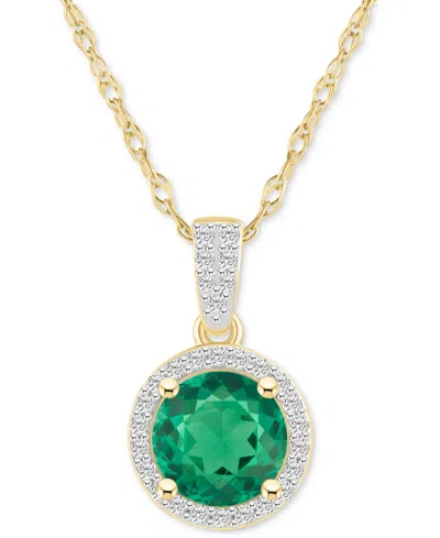 Macy's Lab-created Emerald (1-1/4 Ct. T.w.) & Lab-created White Sapphire (1/6 Ct. T.w.) Halo 18" Pendant Ne In Burgundy