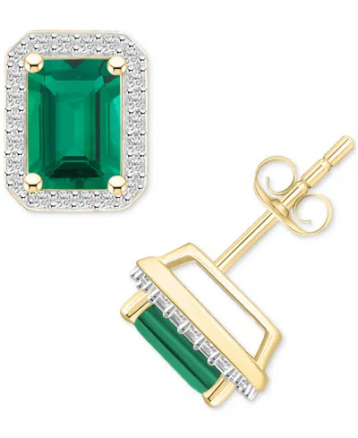 Macy's Lab-created Emerald (1-3/4 Ct. T.w.) & Lab-created White Sapphire (1/4 Ct. T.w.) Rectangle Halo Stud In Green