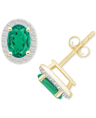 Macy's Lab-created Emerald (1-3/8 Ct. T.w.) & Lab-created White Sapphire (1/5 Ct. T.w.) Oval Halo Stud Earr In Green
