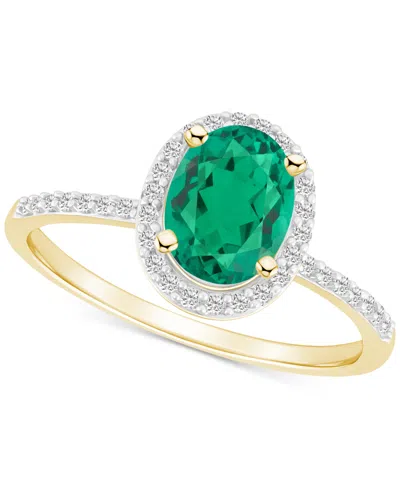 Macy's Lab-created Emerald (1 Ct. T.w.) & Lab-created White Sapphire (1/5 Ct. T.w.) Oval Halo Ring In Emerald,gold