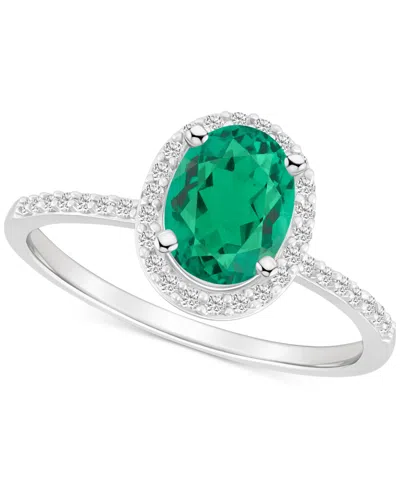 Macy's Lab-created Emerald (1 Ct. T.w.) & Lab-created White Sapphire (1/5 Ct. T.w.) Oval Halo Ring In Emerald,white Gold