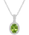 Macy's Lab-created Emerald (1 Ct. T.w.) & Lab Created White Sapphire (1/6 Ct. T.w.) Oval Pendant Necklace I In Emerald