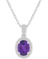 Macy's Lab-created Emerald (1 Ct. T.w.) & Lab Created White Sapphire (1/6 Ct. T.w.) Oval Pendant Necklace I In Amethyst
