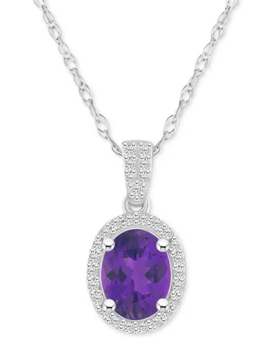 Macy's Lab-created Emerald (1 Ct. T.w.) & Lab Created White Sapphire (1/6 Ct. T.w.) Oval Pendant Necklace I In Amethyst