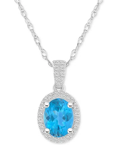 Macy's Lab-created Emerald (1 Ct. T.w.) & Lab Created White Sapphire (1/6 Ct. T.w.) Oval Pendant Necklace I In Blue Topaz