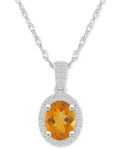 Macy's Lab-created Emerald (1 Ct. T.w.) & Lab Created White Sapphire (1/6 Ct. T.w.) Oval Pendant Necklace I In Citrine