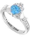 Macy's Lab-created Emerald 3/4 Ct. T.w. And Lab-created White Sapphire 1/3 Ct. T.w. "i Love You" Inscriptio In Blue