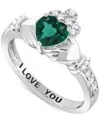 Macy's Lab-created Emerald 3/4 Ct. T.w. And Lab-created White Sapphire 1/3 Ct. T.w. "i Love You" Inscriptio In Silver